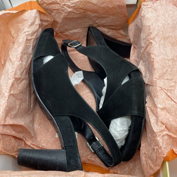 Truflex Black Suede Open Toe Sandal Size 8.5 Kohls Box ID 612 Enzo Strappy - Picture 10 of 12